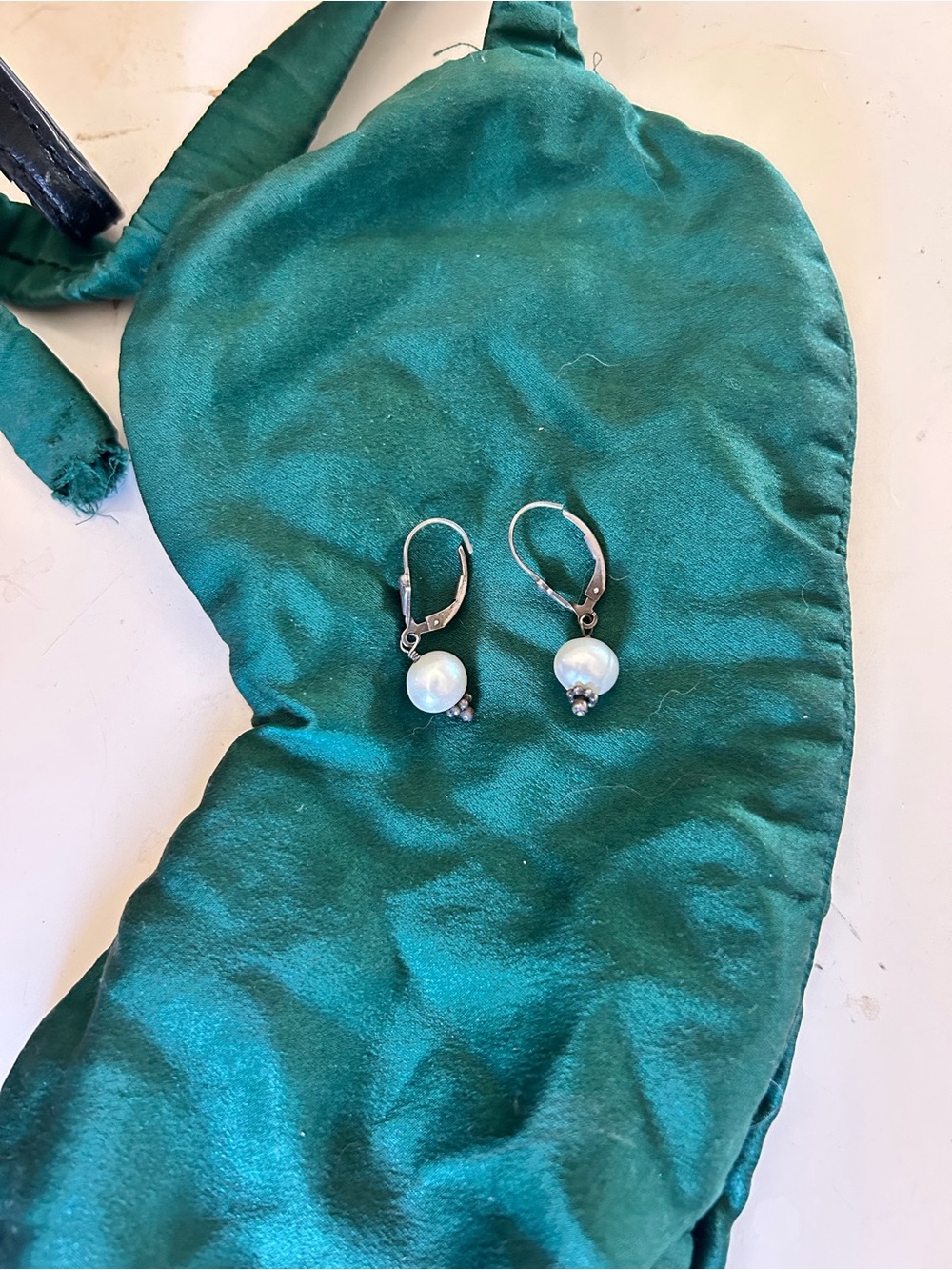 Pearl Drop Leverback Earrings - Silver Tone - Picture 3 of 6